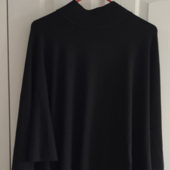 Black Sweater Poncho, Mock-Neck by Ralph Lauren Open Arms Mid-Length - Picture 1 of 6
